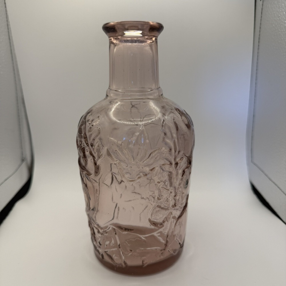 Vintage Pristine Libbey of Canada Glass Embossed Decanter Pink Collectible